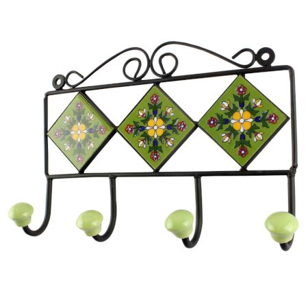 Pea Green Ceramic Floral Tile Hook
